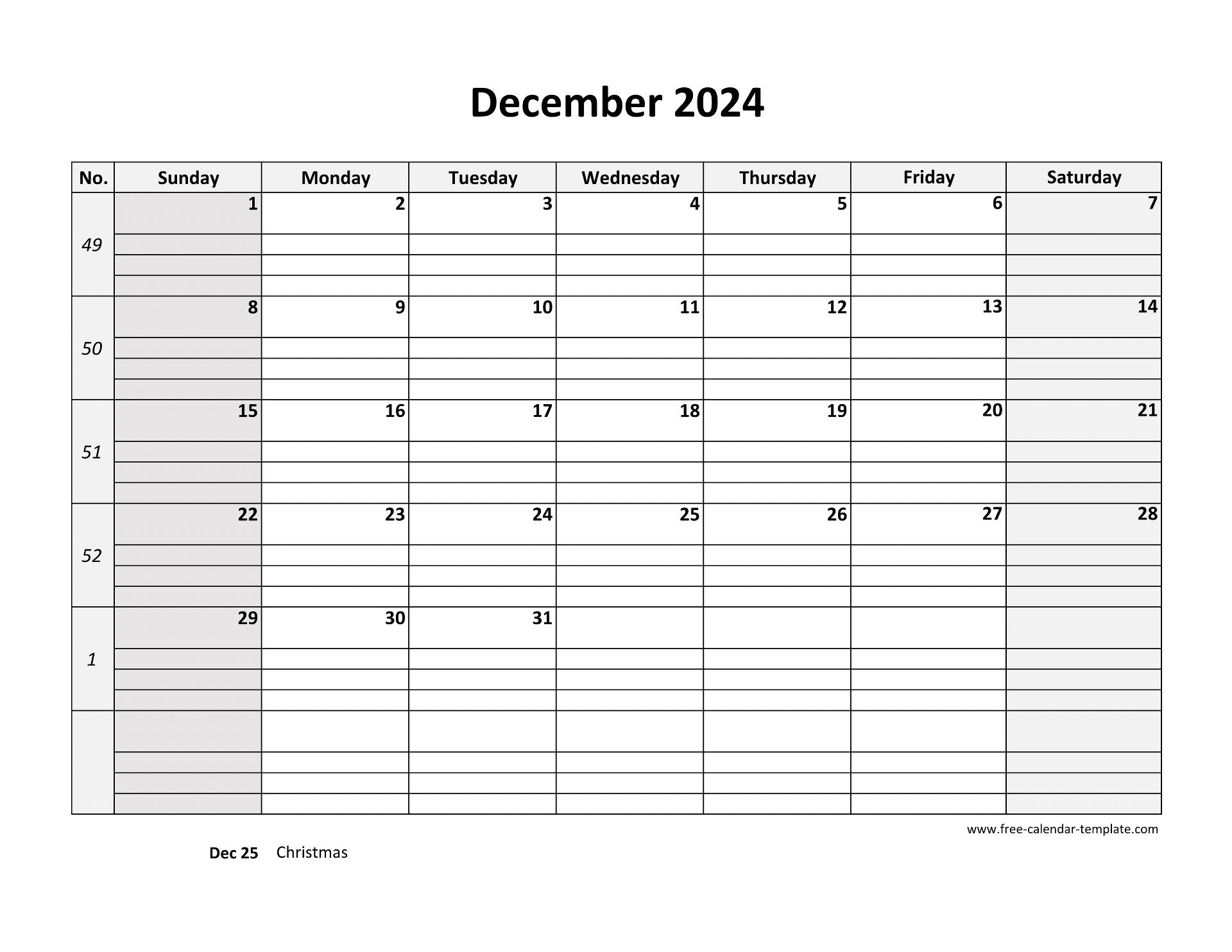 December 2024 Calendar Free Printable With Grid Lines Designed for December 2024 Calendar Printable With Lines