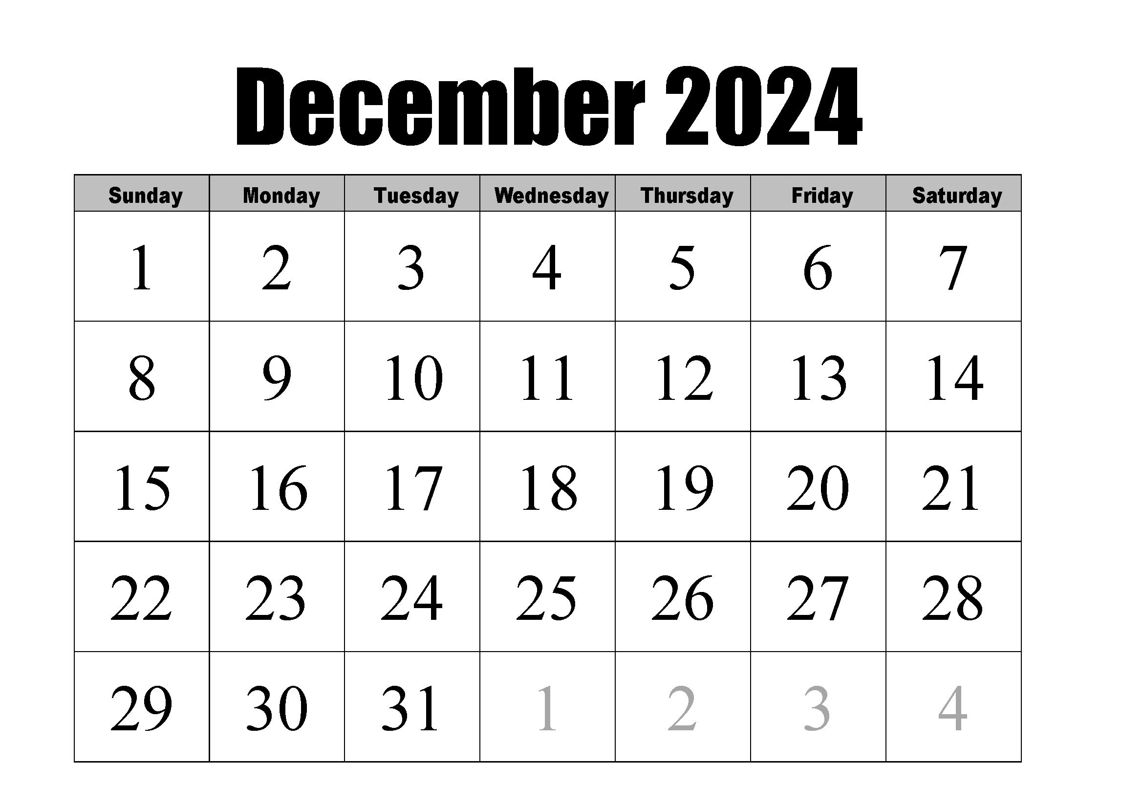 December 2024 Calendar | Instant Download for December 2024 22 Calendar Printable