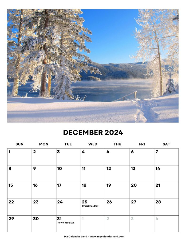 December 2024 Calendar – My Calendar Land regarding December 2024 Printable Calendar Landscape