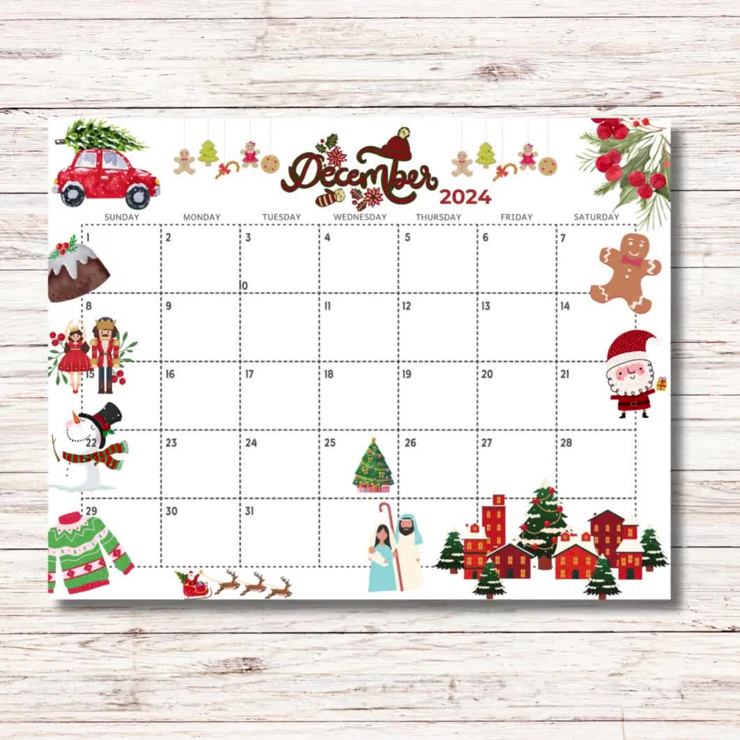 December 2024 Calendar Printable Kids Calendar 2024 Wall Calendar for December 2024 Printable Desk Calendar