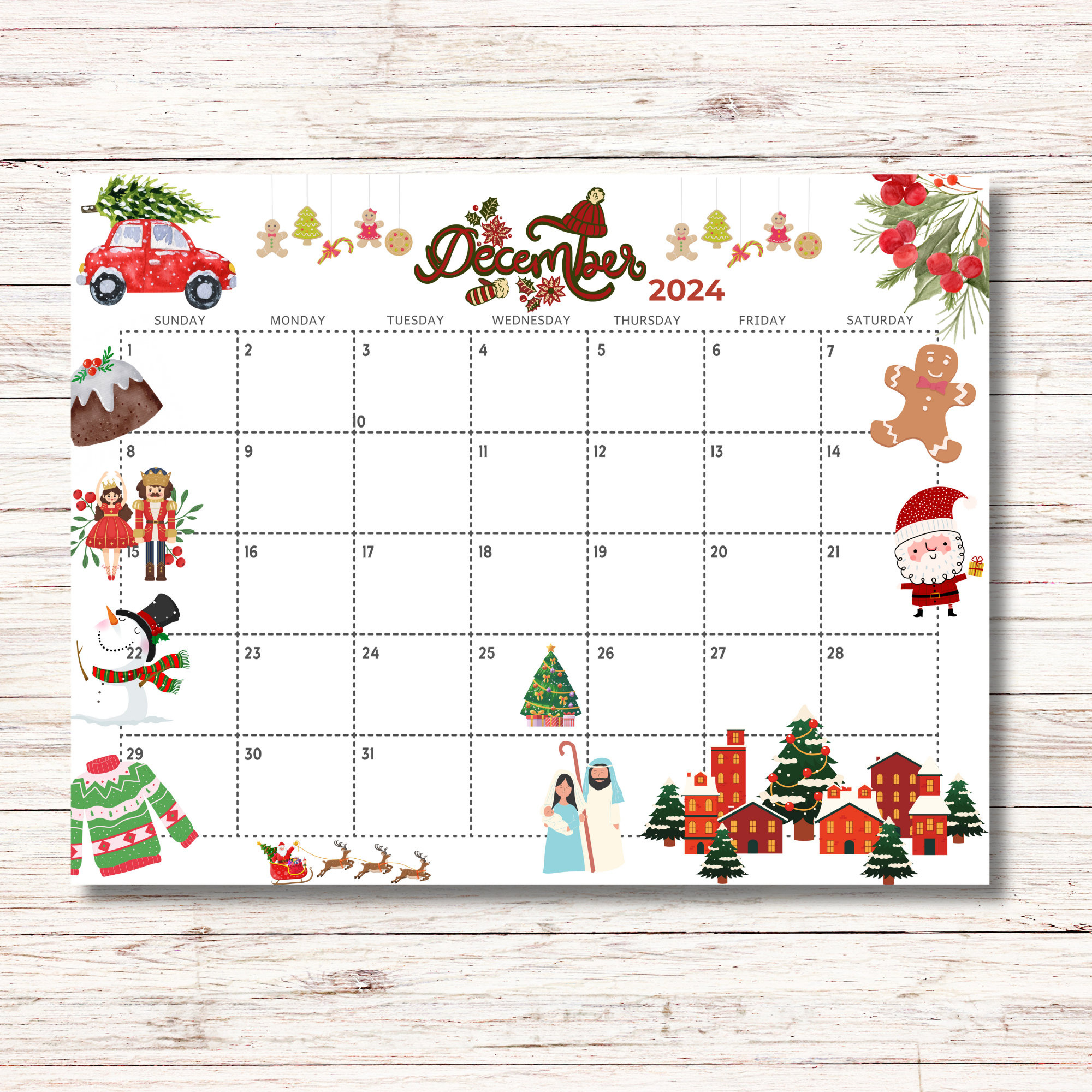 December 2024 Calendar Printable Kids Calendar 2024 Wall Calendar with regard to December 2024 Calendar Printable For Kids