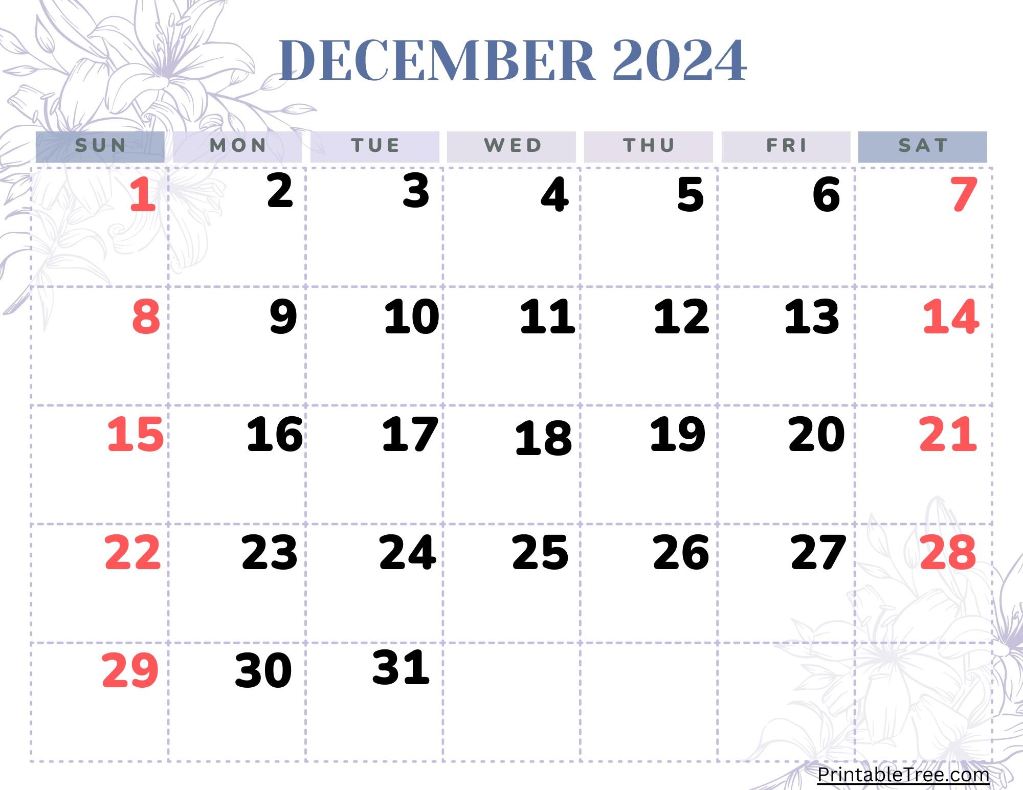 December 2024 Calendar Printable Pdf Blank Free Templates in December 2024 Calendar Numbers Printable