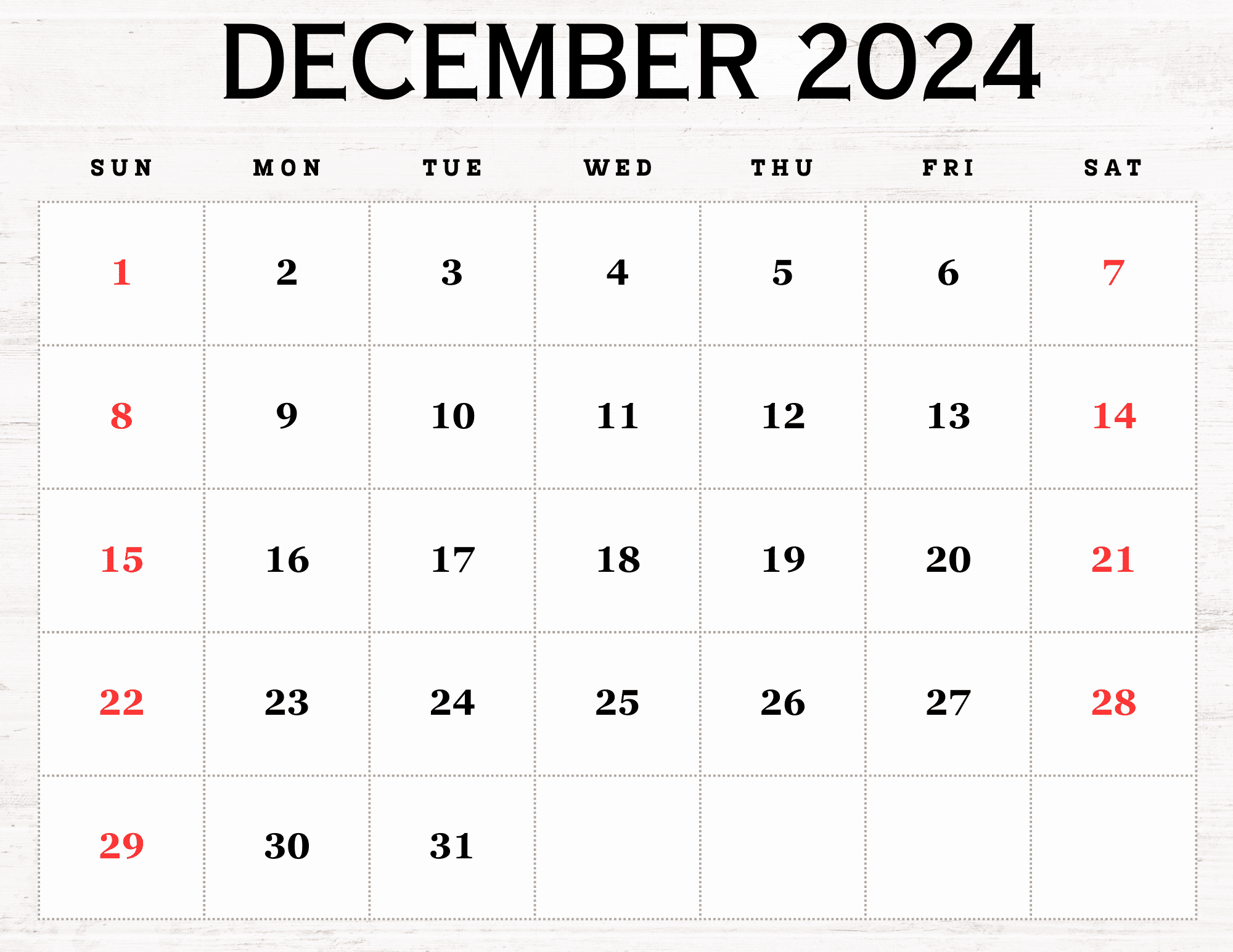 December 2024 Calendar Printable Pdf Blank Free Templates regarding December 2024 Calendar Printable Time And Date