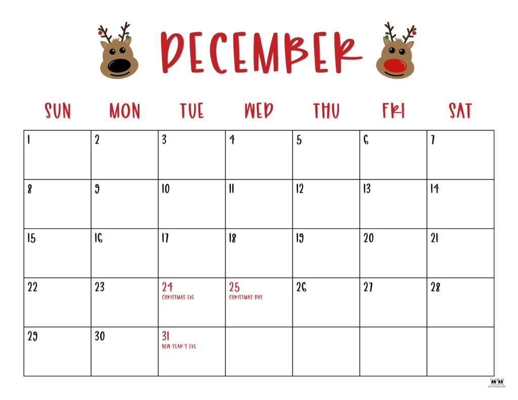 December 2024 Calendars - 50 Free Printables | Printabulls for Calendar December 2024 Printable With Holidays