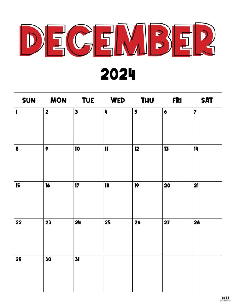 December 2024 Calendars - 50 Free Printables | Printabulls for December 2024 Calendar Printable Pinterest