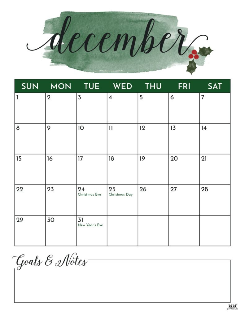 December 2024 Calendars - 50 Free Printables | Printabulls in Calendar December 2024 Printable Cute