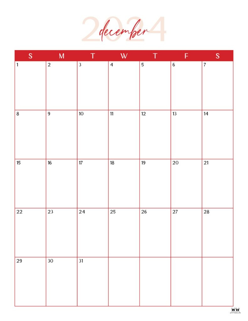 December 2024 Calendars - 50 Free Printables | Printabulls inside December 2024 Calendar Printable 8.5 X 11