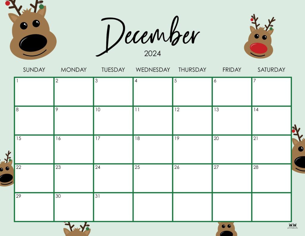 December 2024 Calendars - 50 Free Printables | Printabulls intended for Cute Printable December 2024 Calendar Large Print