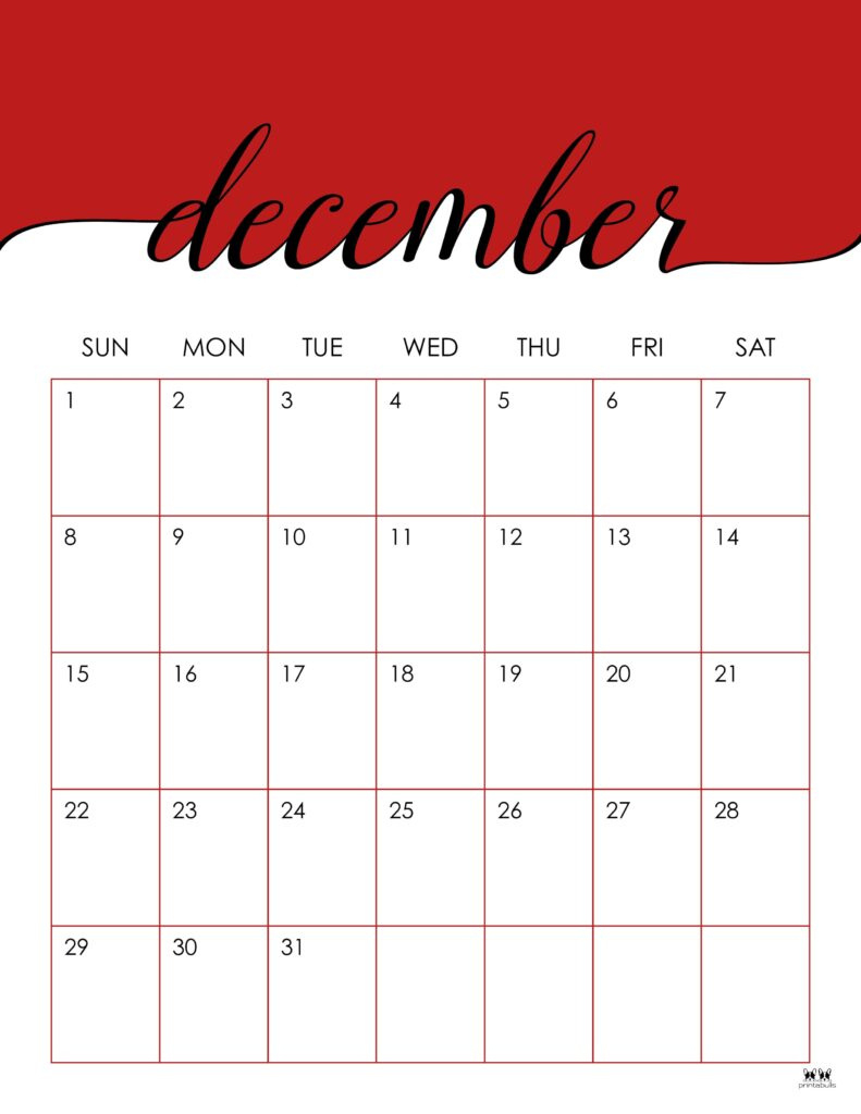 December 2024 Calendars - 50 Free Printables | Printabulls pertaining to Christmas Style Printable December 2024 Calendar Large Print