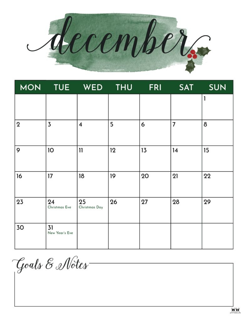 December 2024 Calendars - 50 Free Printables | Printabulls regarding Blank December 2024 Portrait Calendar Printable