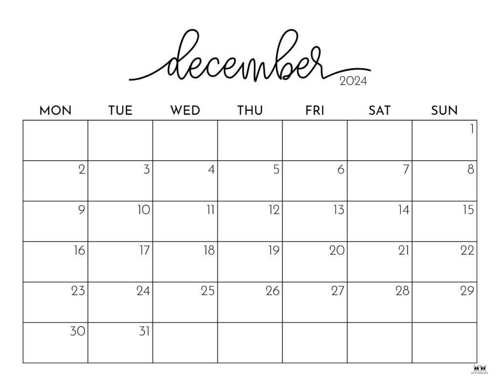 December 2024 Calendars - 50 Free Printables | Printabulls throughout December 2024 Calendar Printable With Lines