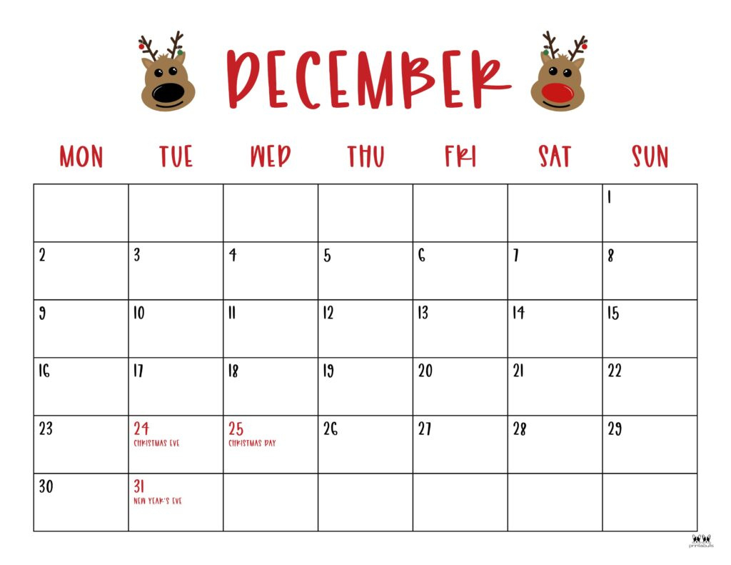 December 2024 Calendars - 50 Free Printables | Printabulls with December 2024 Printable Calendar With Holidays