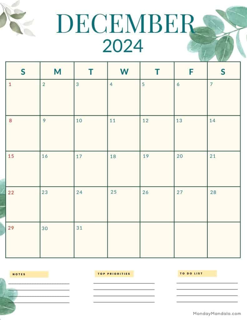 December 2024 Calendars (52 Free Pdf Printables) in December 2024 Calendar Printable Portrait