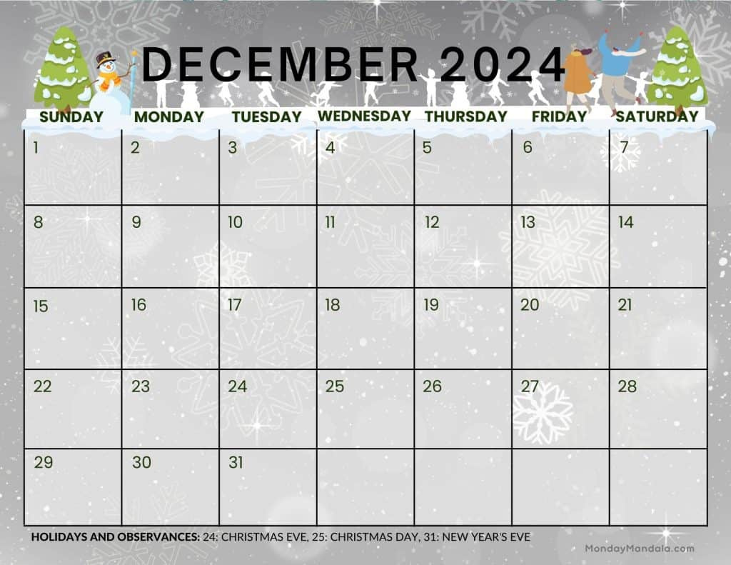 December 2024 Calendars (52 Free Pdf Printables) pertaining to December 2024 Calendar Printable Landscape