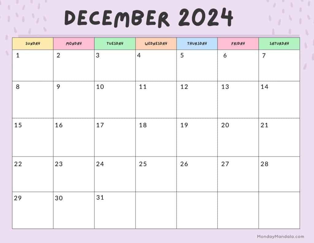 December 2024 Calendars (52 Free Pdf Printables) regarding December 2024 Printable Calendar Landscape