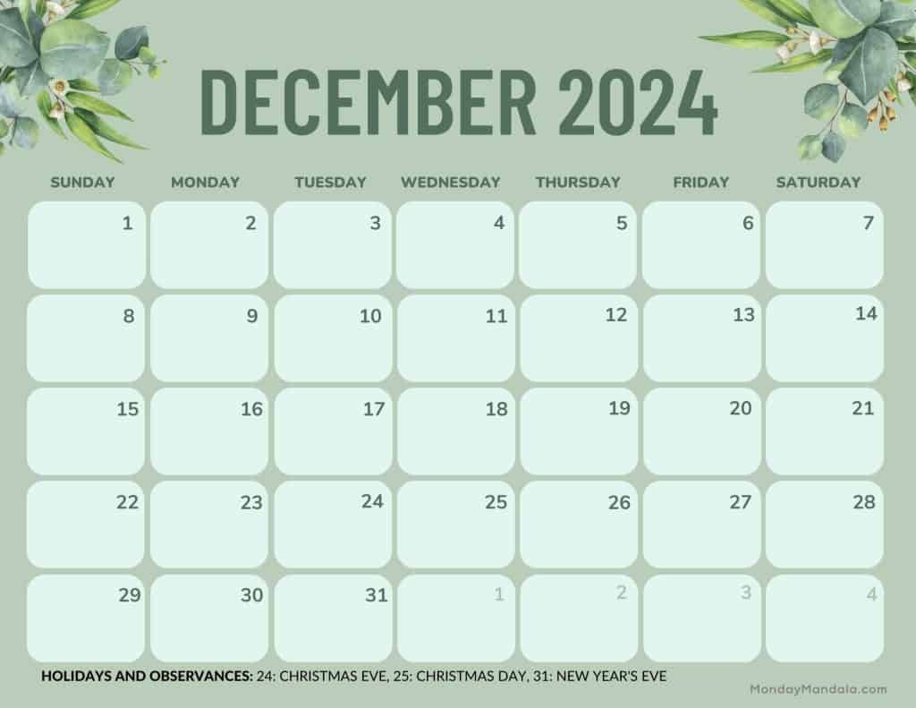 December 2024 Calendars (52 Free Pdf Printables) with regard to December 2024 Calendar Printable Landscape