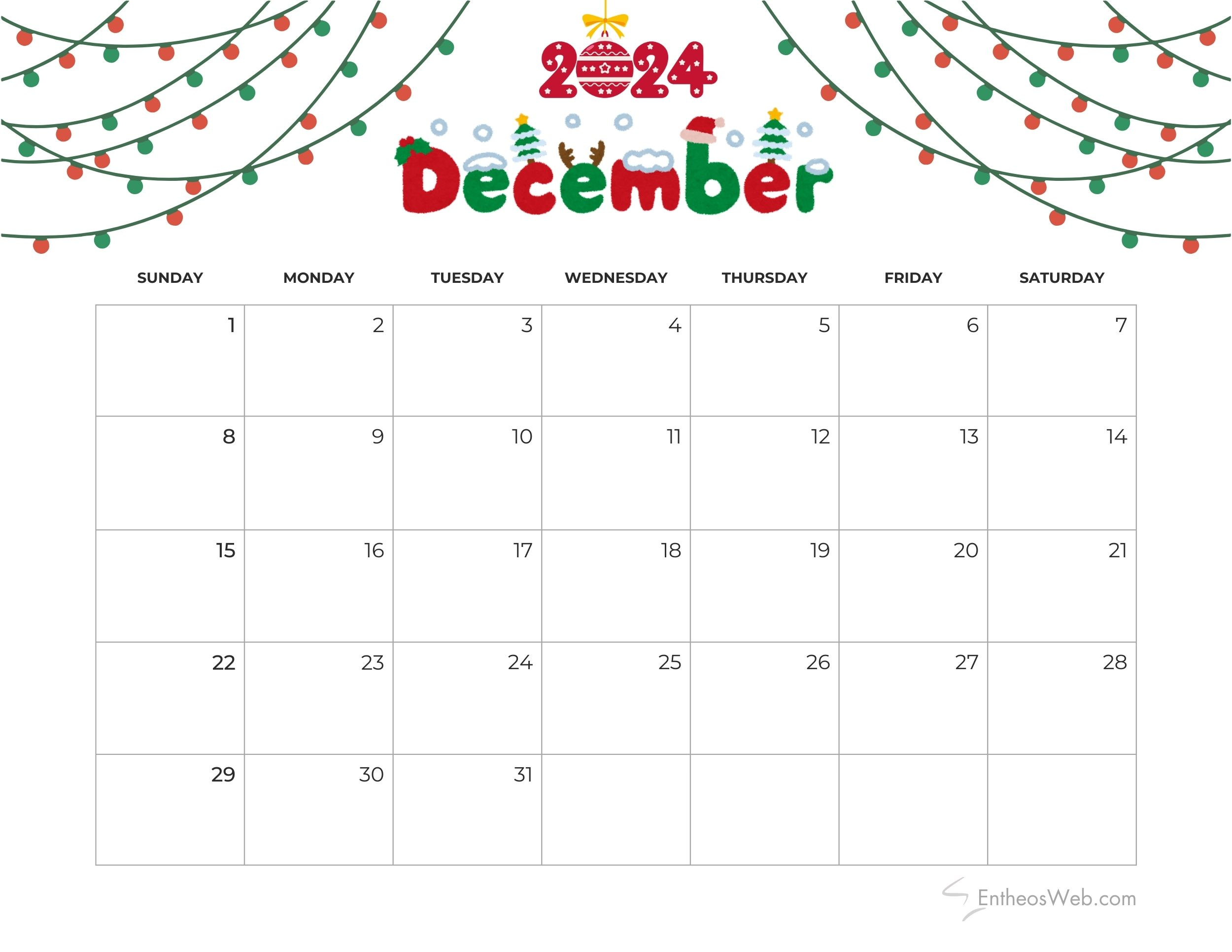 December 2024 Calendars | Entheosweb pertaining to December 2024 Advent Calendar Printable