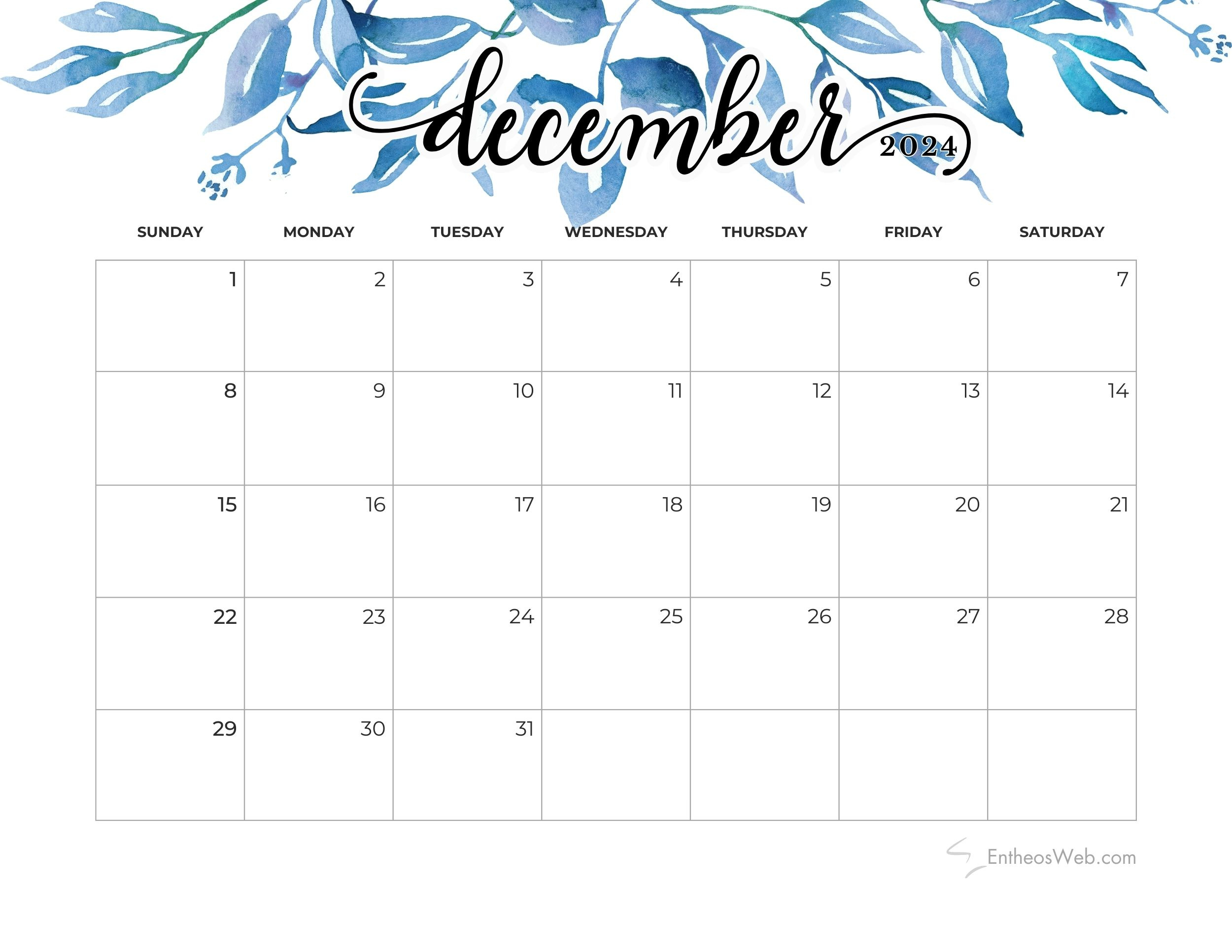 December 2024 Calendars | Entheosweb with regard to Blue Calendar Printable For December 2024