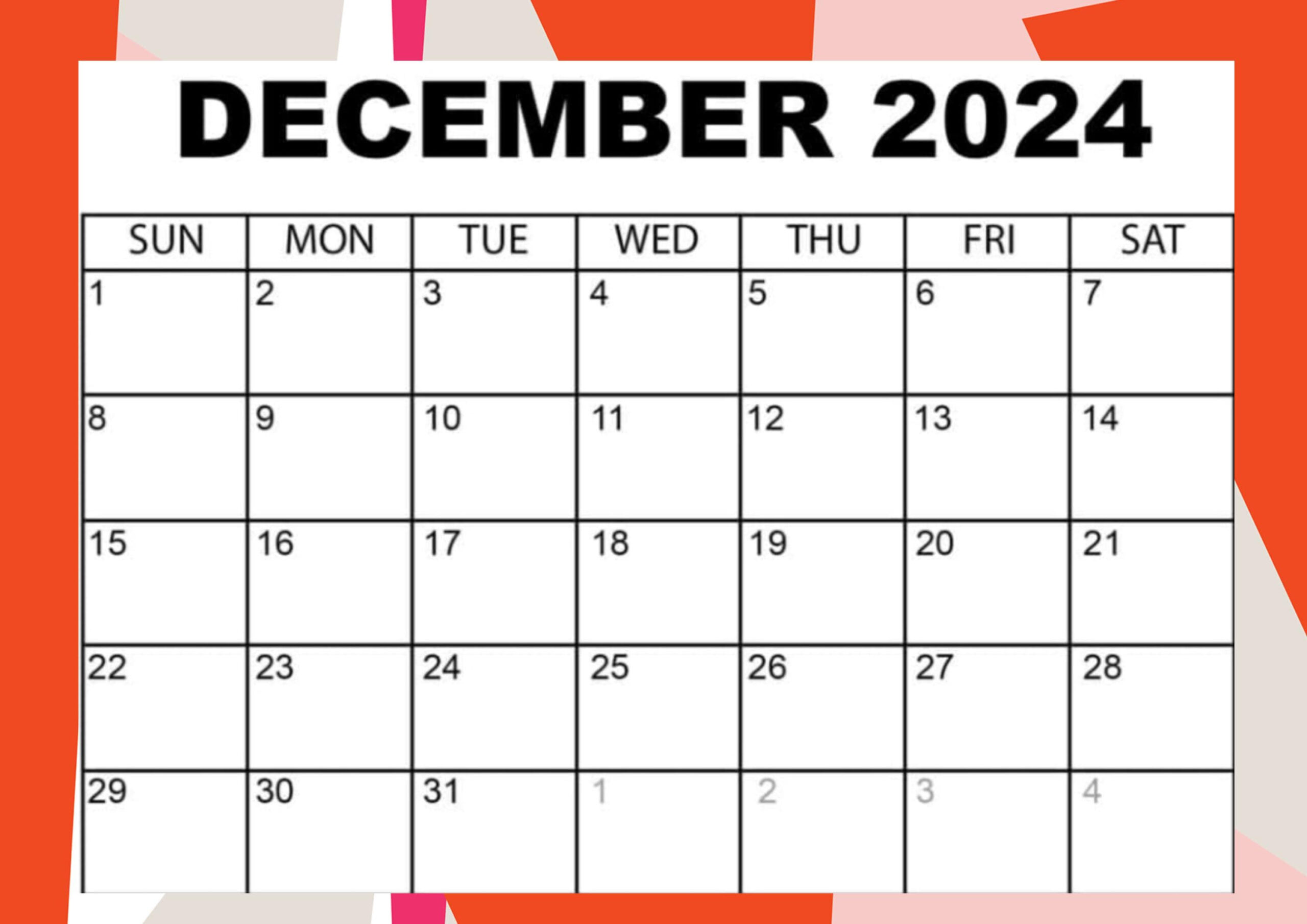 December 2024 Calender, Calandar, Month. Christmas, Planning throughout December 2024 Calendar Printable A6