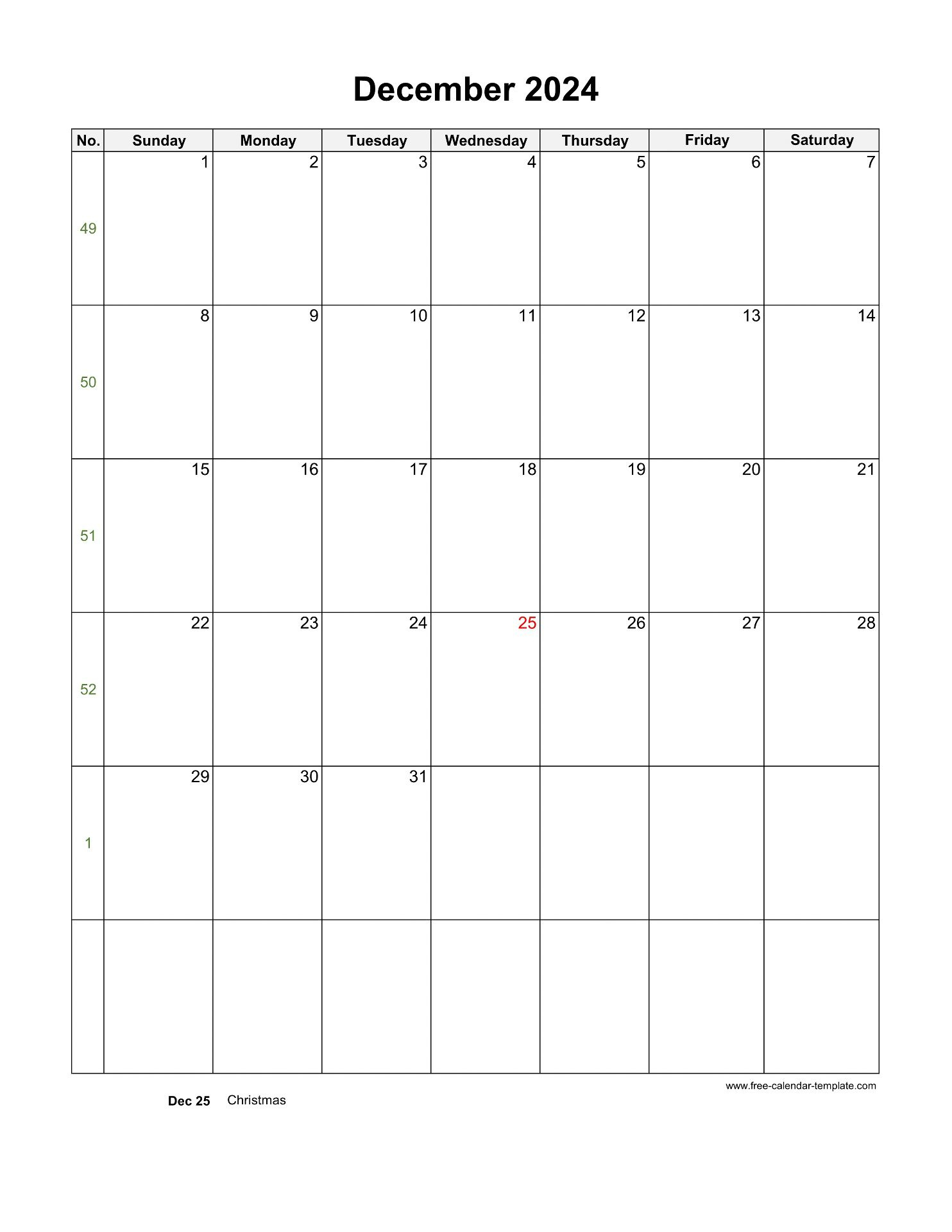 December 2024 Free Calendar Tempplate | Free-Calendar-Template throughout December 2024 Calendar Printable Vertical