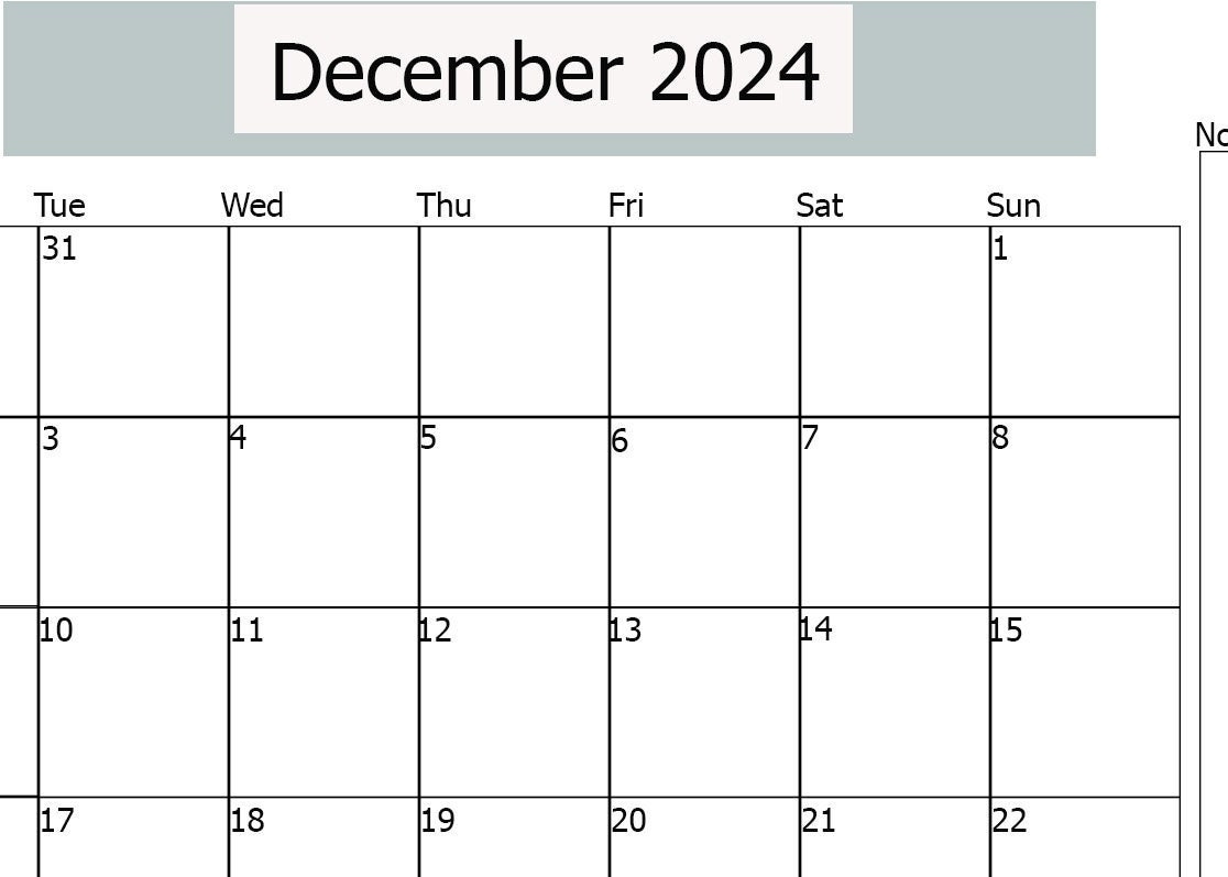 December 2024 Printable Calendar, Horizontal Calendar, December for 2024 December Calendar 8.5X11 Horizontal Printable