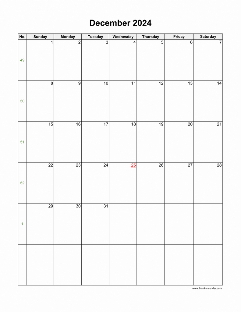 Download December 2024 Blank Calendar (Vertical) pertaining to Blank December 2024Vertical Calendar Printable