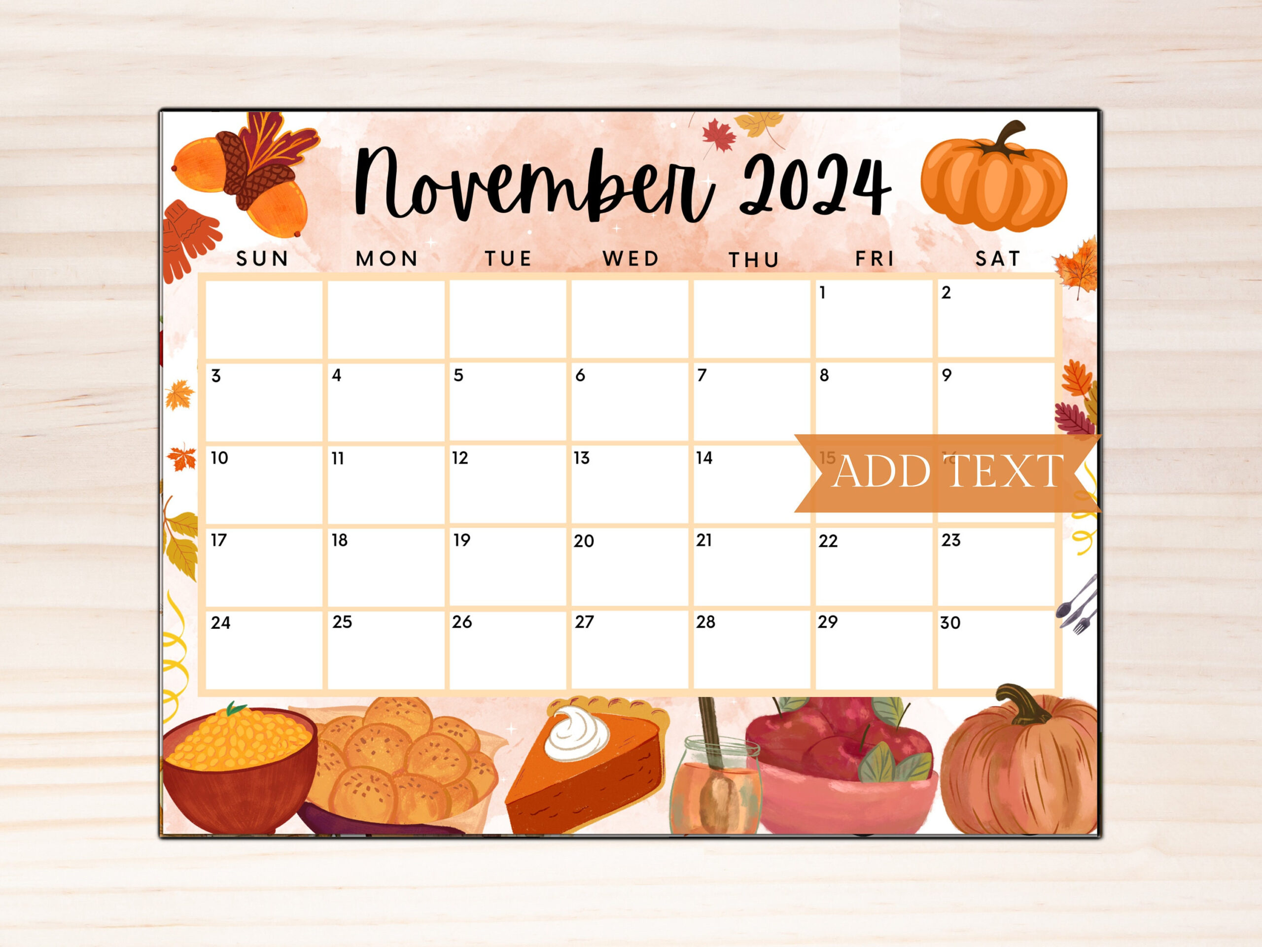 Druckbarer Kalender Für November 2024, Bearbeitbarer Süßer pertaining to November 2024 Calendar With Holidays Printable Free