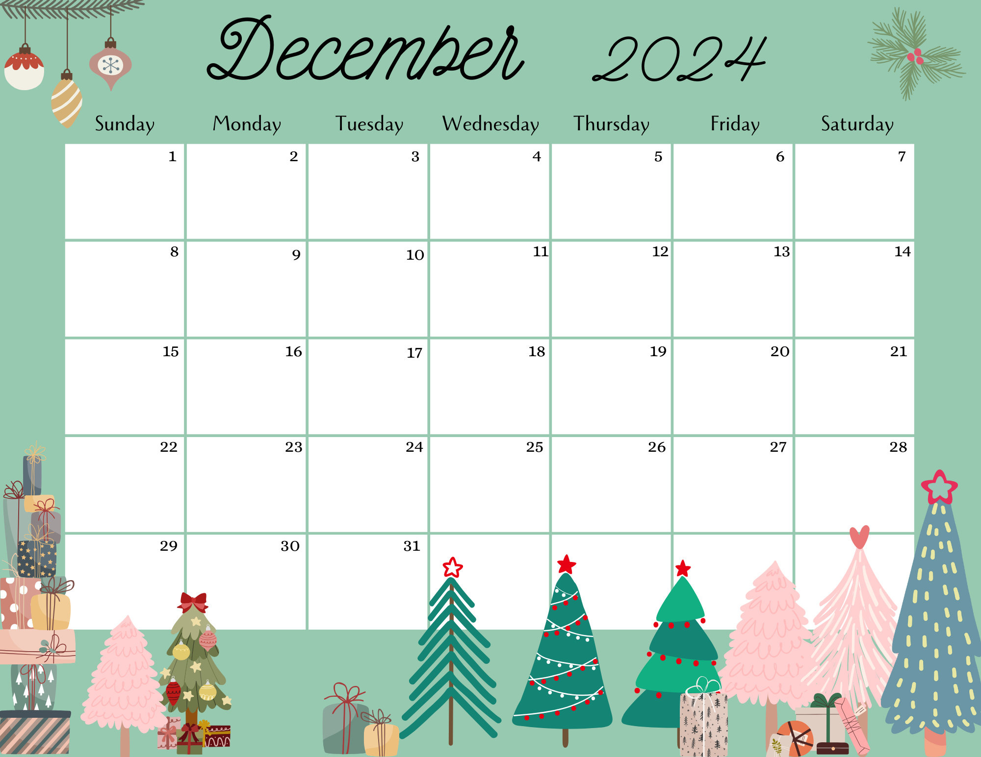 Editable December 2024 Calendar, Fillable Printable Digital inside Christmas Themed 2024 December Printable Calendar