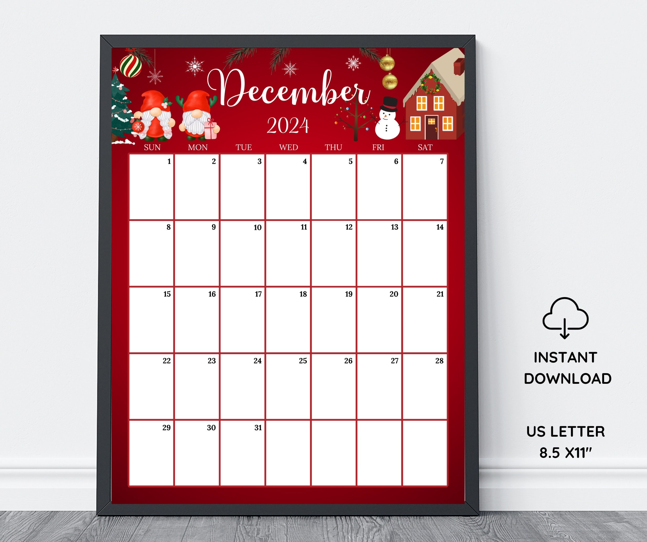 Editable December 2024 Calendar Vertical/Portrait, Cute Gnome within December 2024 Calendar Printable Vertical