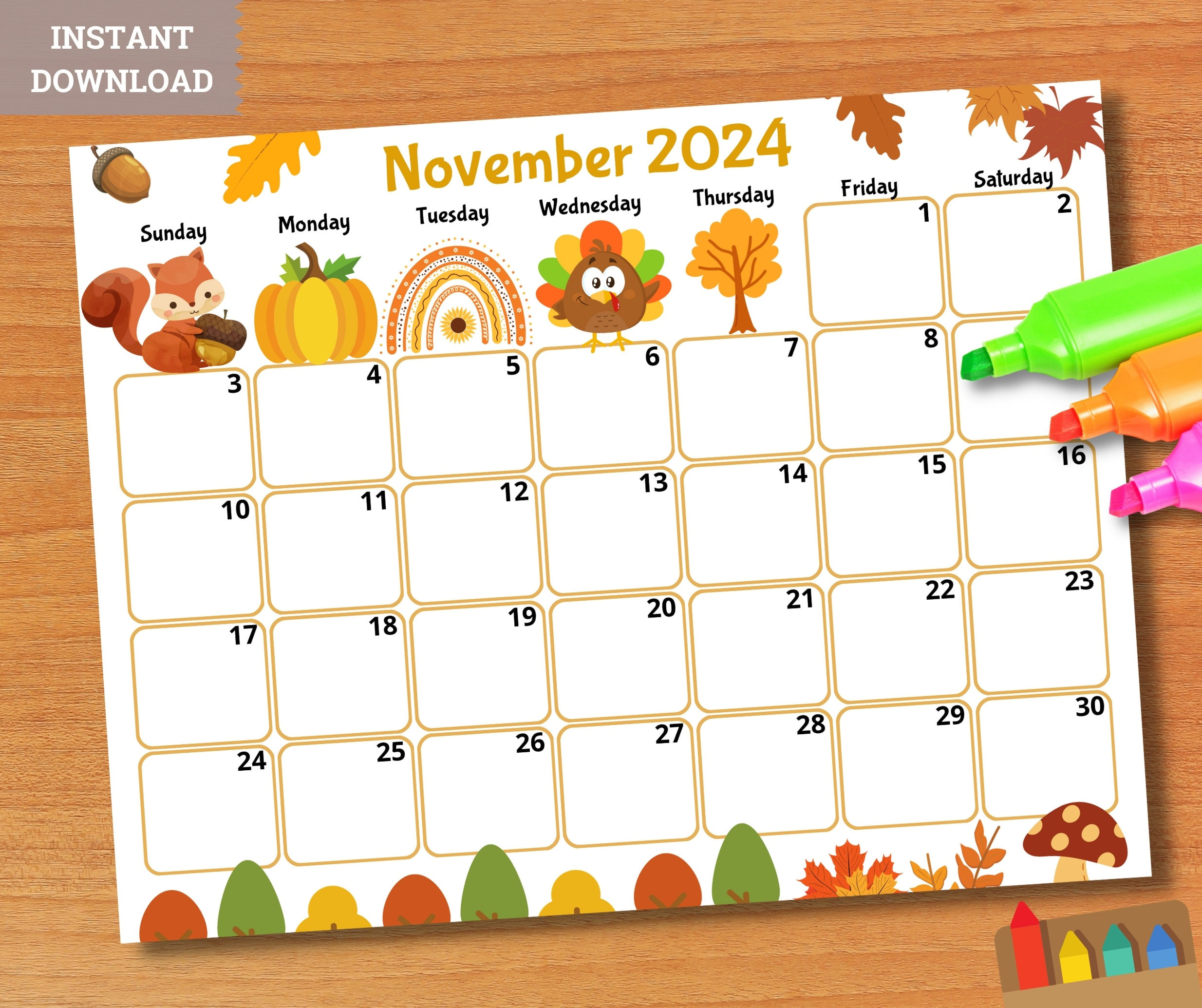 Editable November 2024 Calendar, Printable Kid Calendar 2024 inside Printable November 2024 Calendar For Kindergarten