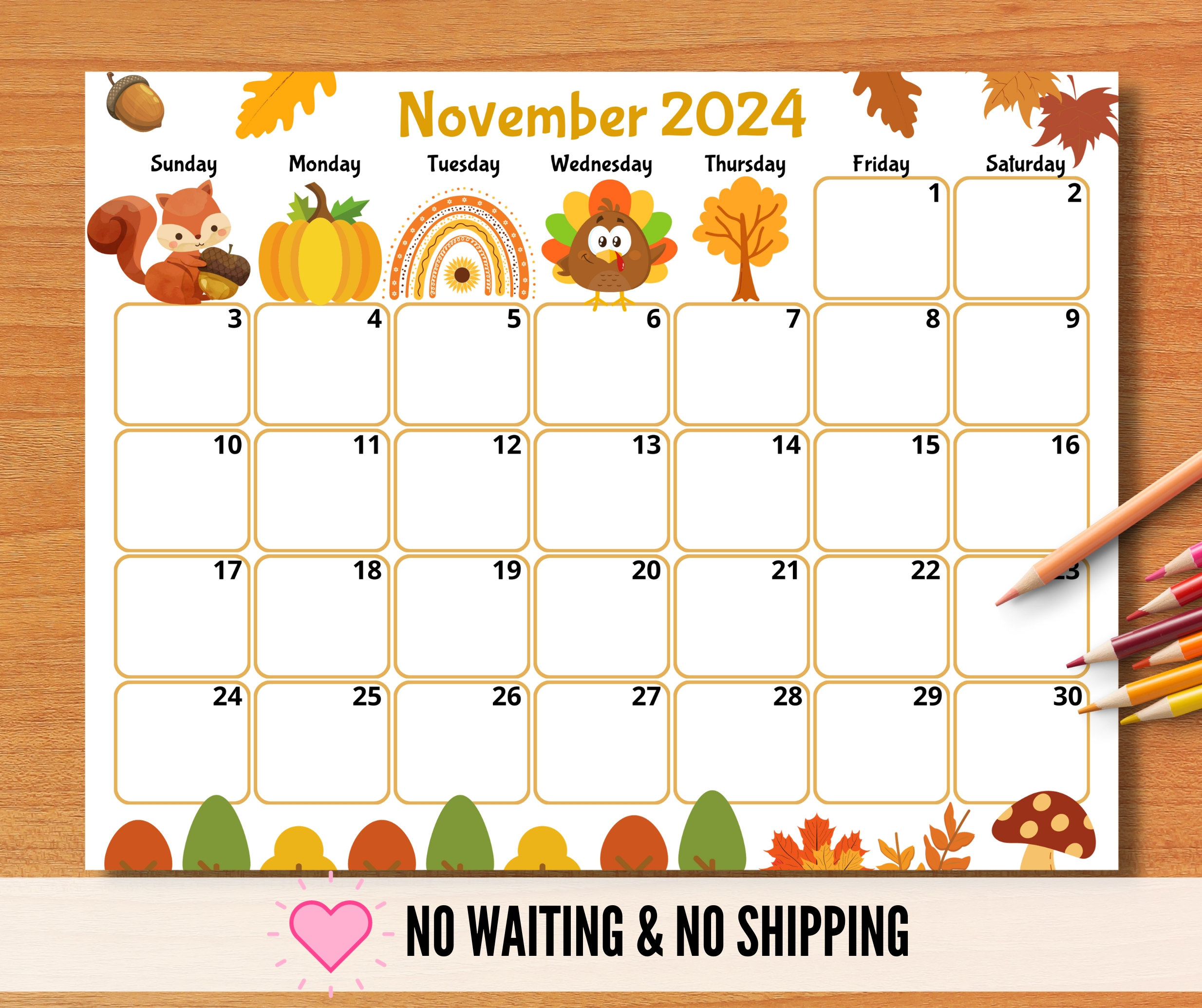 Editable November 2024 Calendar, Printable Kid Calendar 2024 within November 2024 Monthly Calendar Free Printable Kindergarten