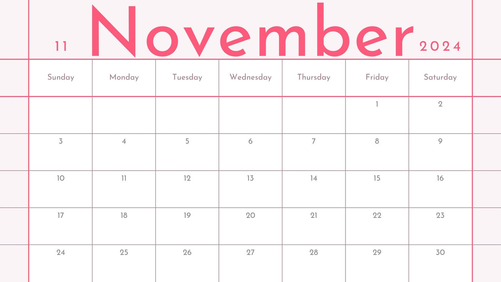 Free And Printable November 2024 Calendar Templates | Canva throughout November 2024 Calendar Printable Planner