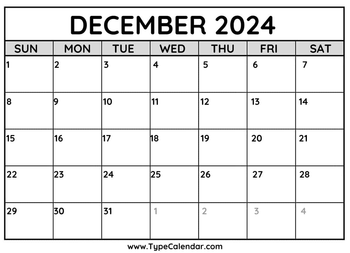 Free December 2024 Calendar Printable inside 2024 December Printable Typable Calendar