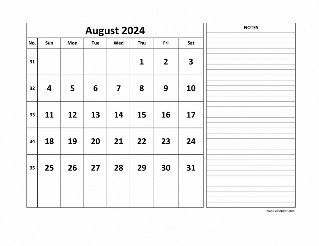 Free Download Printable August 2024 Calendar, Large Space For throughout Calendar 2024 August To December Printable