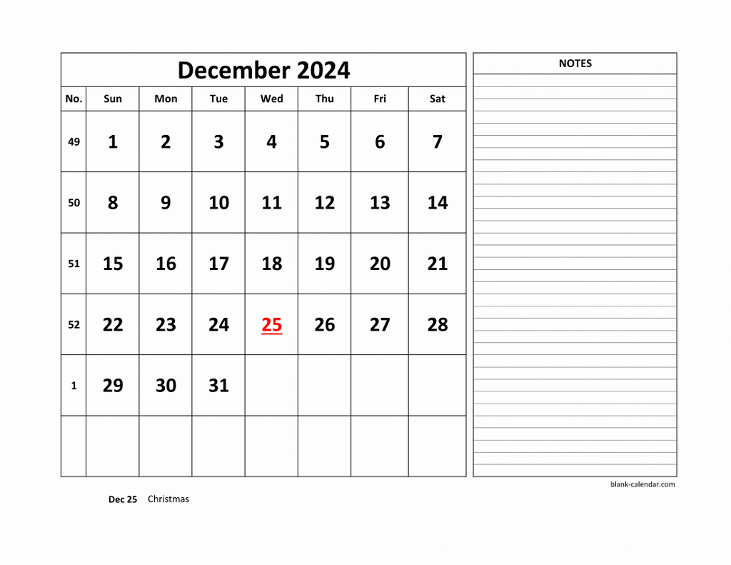 Free Download Printable December 2024 Calendar, Large Space For pertaining to December 2024 Appointment Calendar Printable