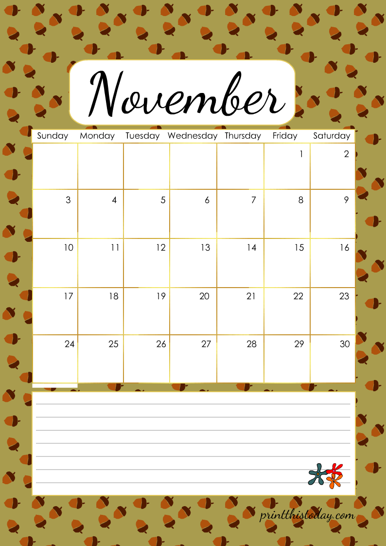 Free Printable Cute 2024 Monthly Calendar for November 2024 Calendar Printable Owl