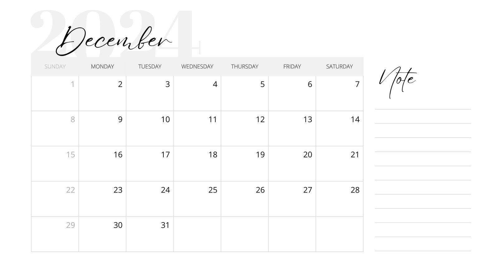 Free, Printable December 2024 Calendar Templates | Canva in December 2024 Calendar With Notes Printable