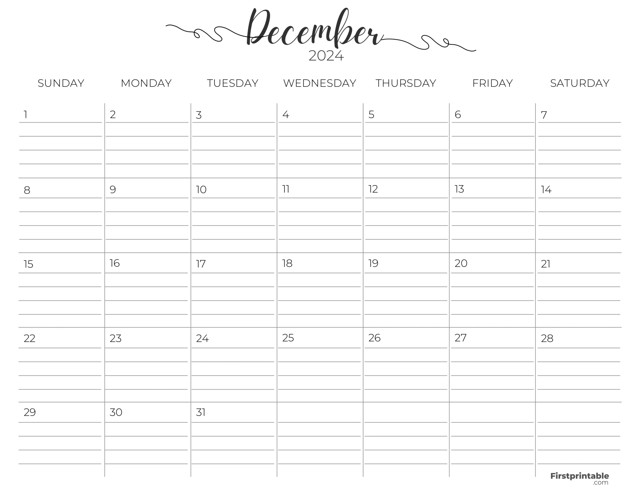 Free Printable &amp;amp; Fillable December Calendars 2024 for Calendar 2024 Printable December