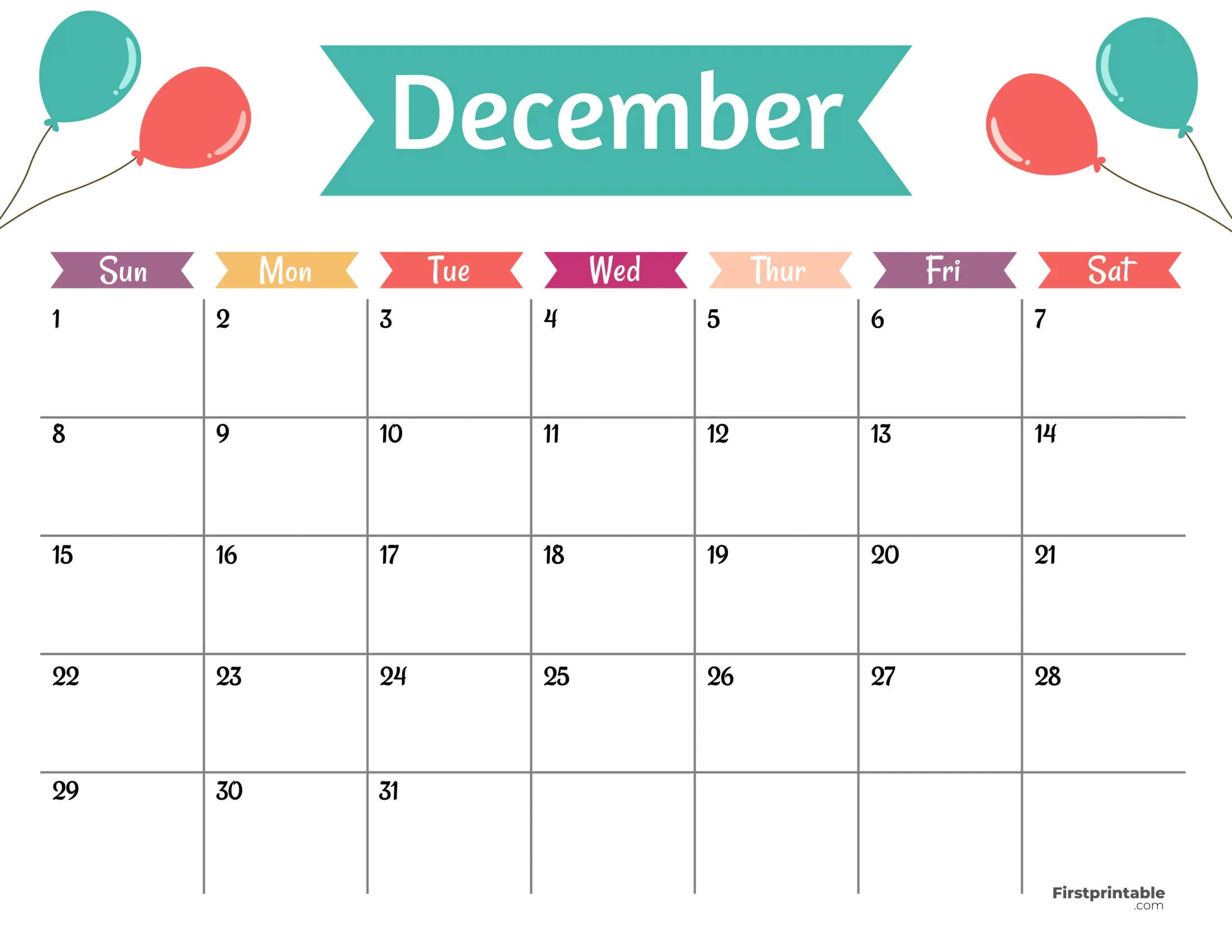 Free Printable &amp;amp; Fillable December Calendars 2024 in December 2024 Calendar Printable Kids