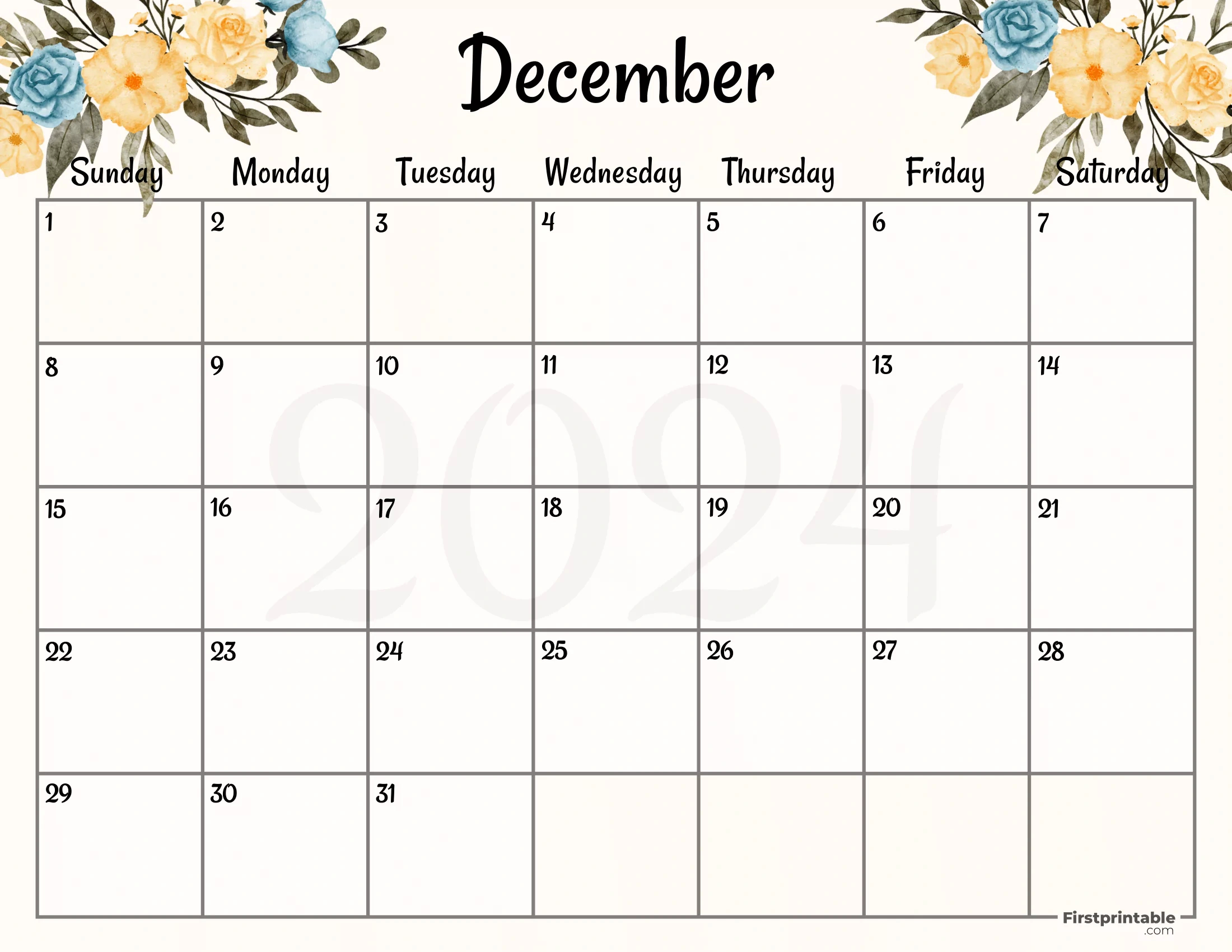 Free Printable &amp;amp; Fillable December Calendars 2024 with December 2024 Calendar With Holidays First Printable