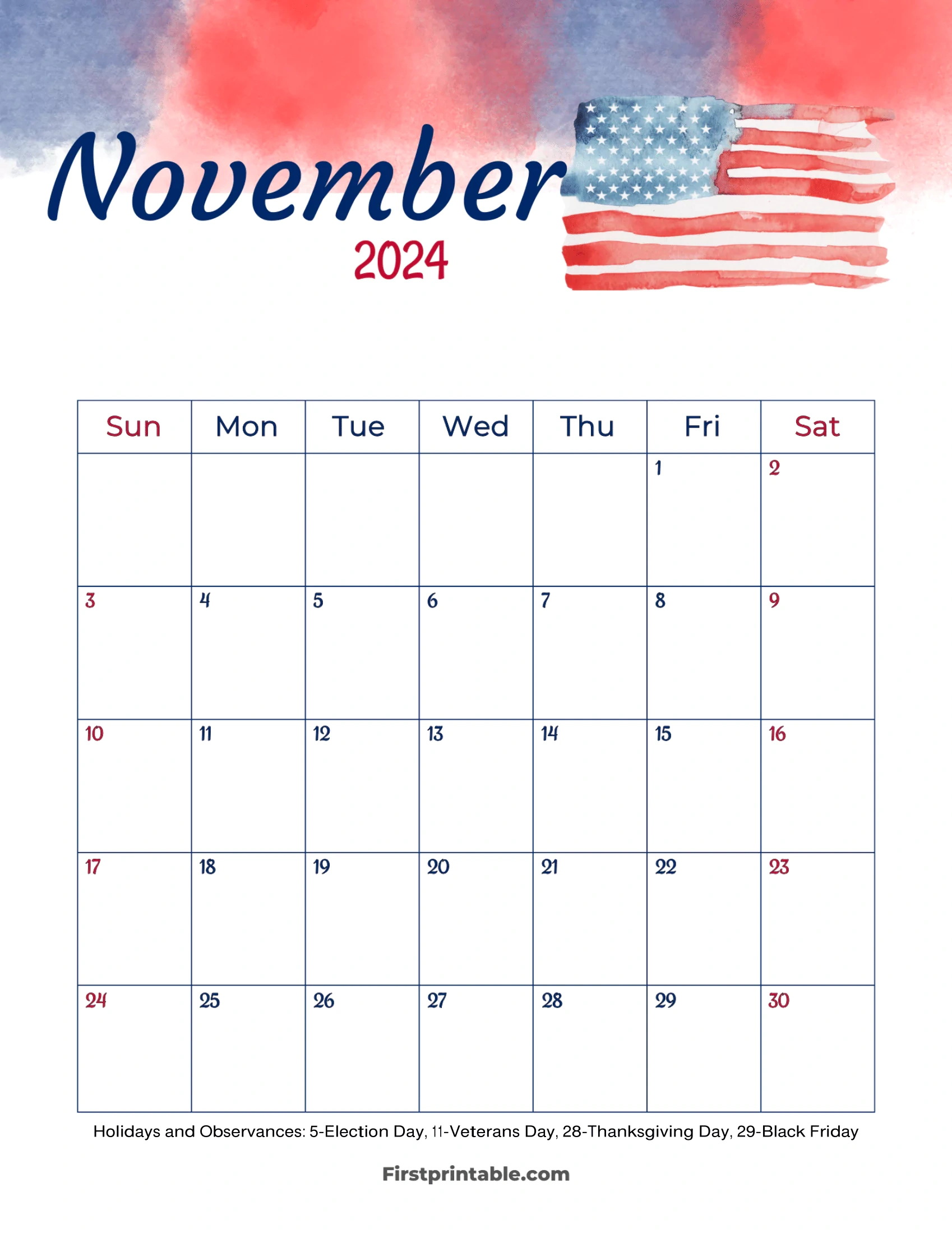 Free Printable &amp;amp; Fillable November Calendar 2024 with regard to November 2024 Calendar With Holidays Usa Free Printable