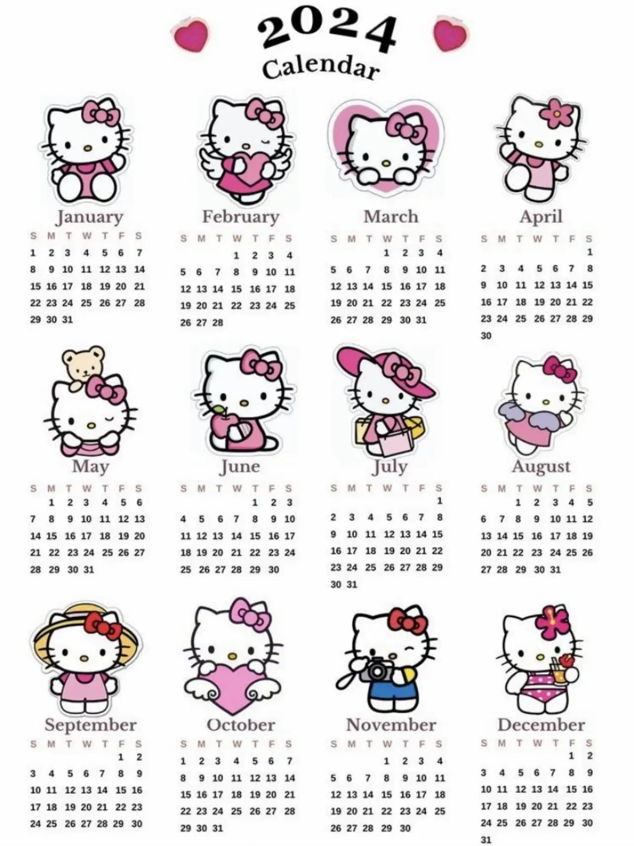 Hello Kitty 2024 Calendar 💘 | Gallery Postedjanette | Lemon8 throughout December 2024 Hello Kitty Calendar Printable