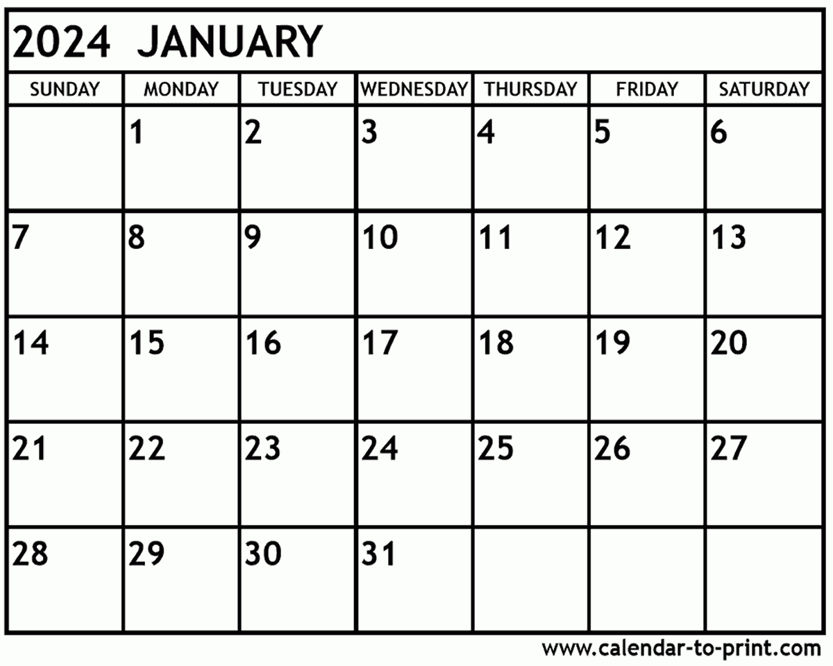 January 2024 Calendar Printable for 2024 Calendar Free Printable January-December