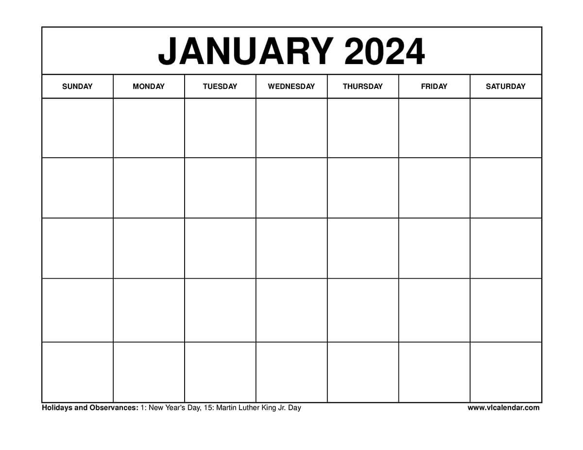 January 2024 Calendar Printable Template With Holidays inside Calendar 2024 January To December Printable