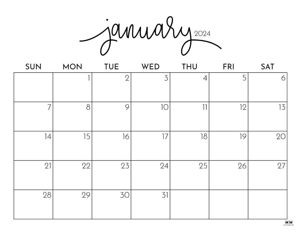 January 2024 Calendars - 50 Free Printables | Printabulls intended for 2024 Calendar Free Printable January-December