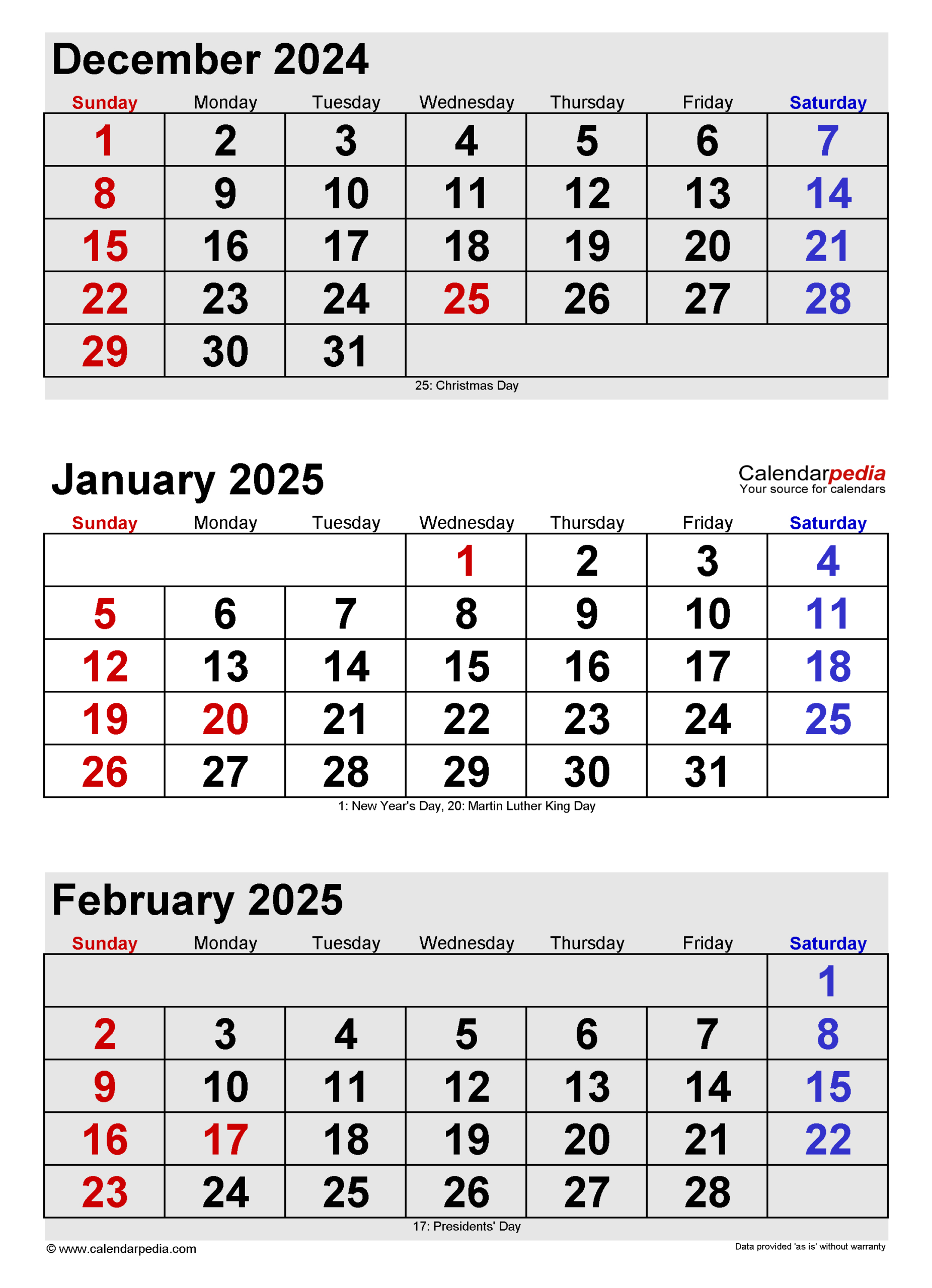 January 2025 Calendar | Templates For Word, Excel And Pdf for Calendar December 2024 To January 2025 Printable