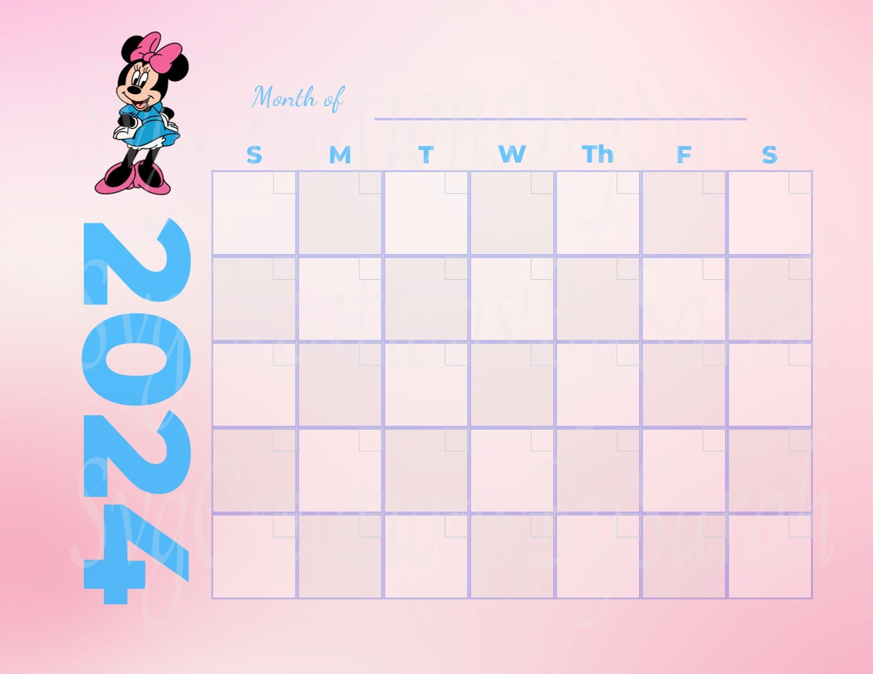 Minnie Digital Download Calendar 2024, Minnie Png, Digital regarding 2024 December Calendar Printable Disney