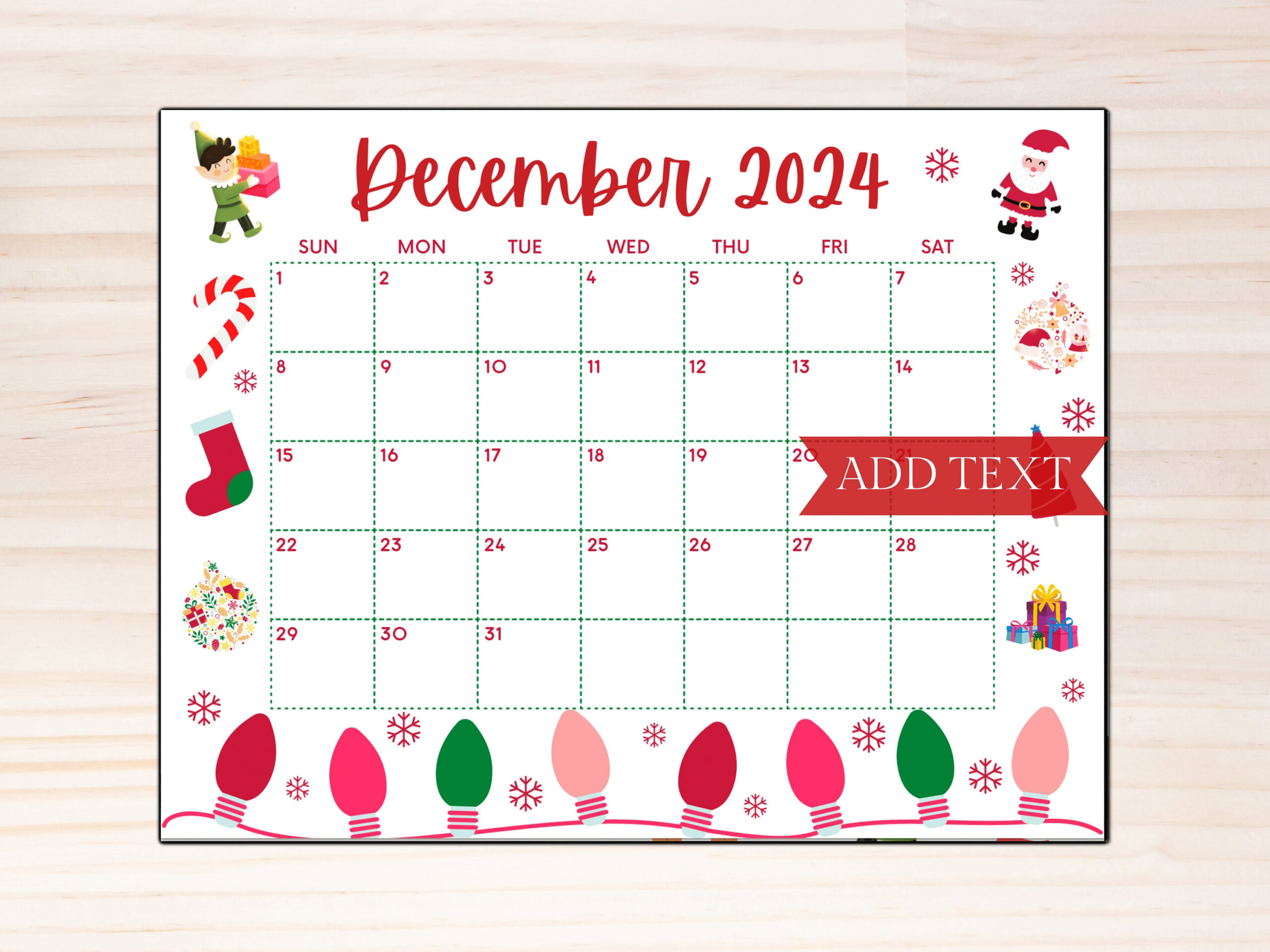 Monatskalender Dezember 2024, Weihnachtskalender in December 2024 Calendar With Holidays Printable