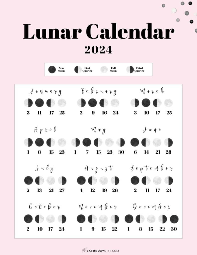 Moon Phase Calendar - Cute &amp;amp; Free Printable 2024 Lunar Calendar intended for December 2024 Moon Calendar Printable