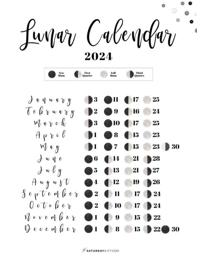 Moon Phase Calendar - Cute &amp;amp; Free Printable 2024 Lunar Calendar pertaining to December 2024 Moon Calendar Printable